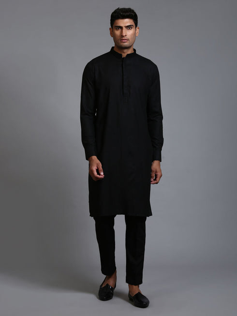 Vastramay Men's Black Cotton Blend Kurta and Pant Set